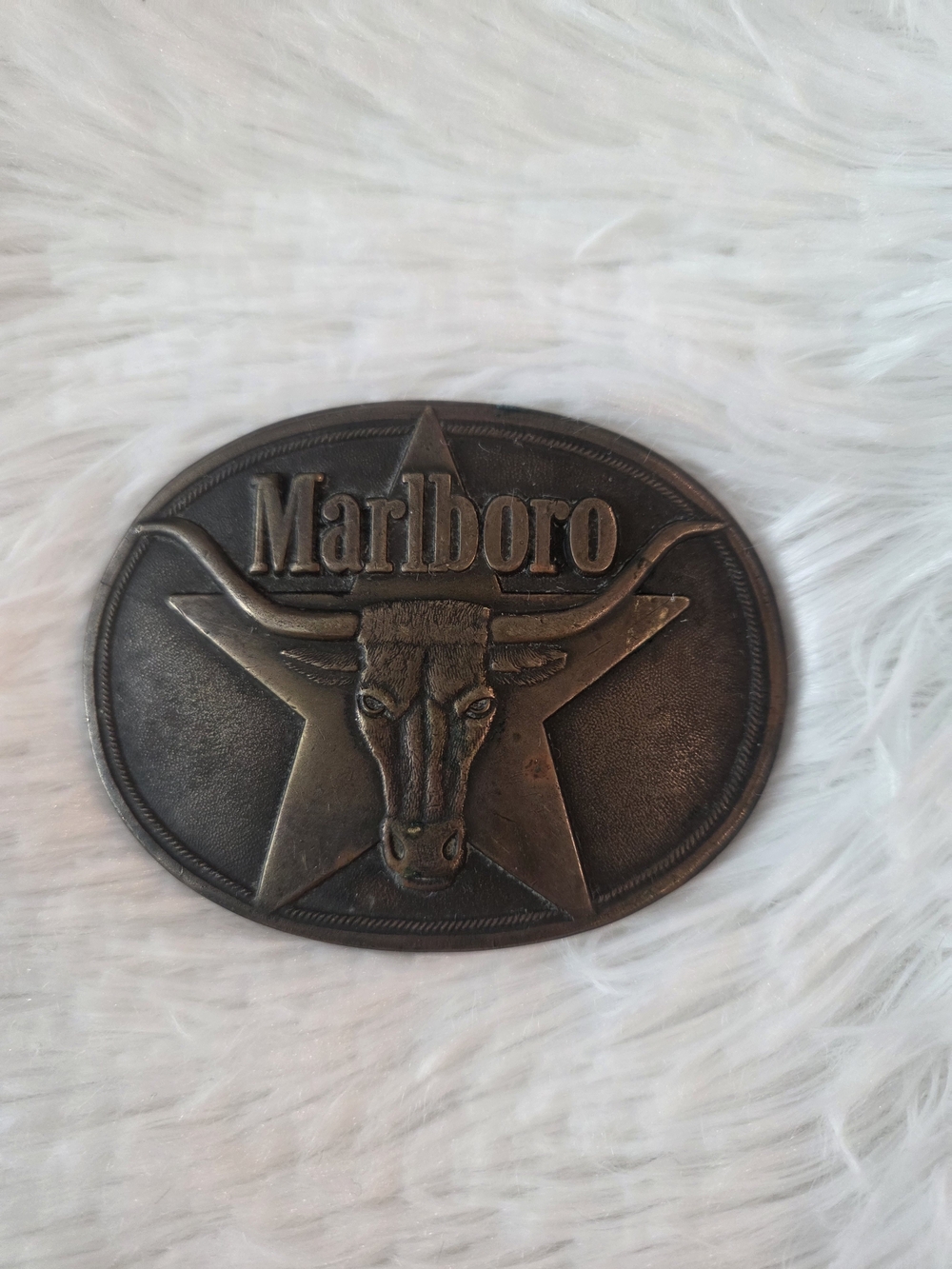 Vintage 1987 Marlboro Country Store Solid Brass Longhorn Star Belt Buckle
